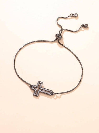 1pc Fashion Copper Rhinestone Cross Decor Chain Bracelet