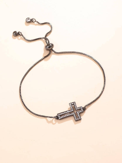 1pc Fashion Copper Rhinestone Cross Decor Chain Bracelet