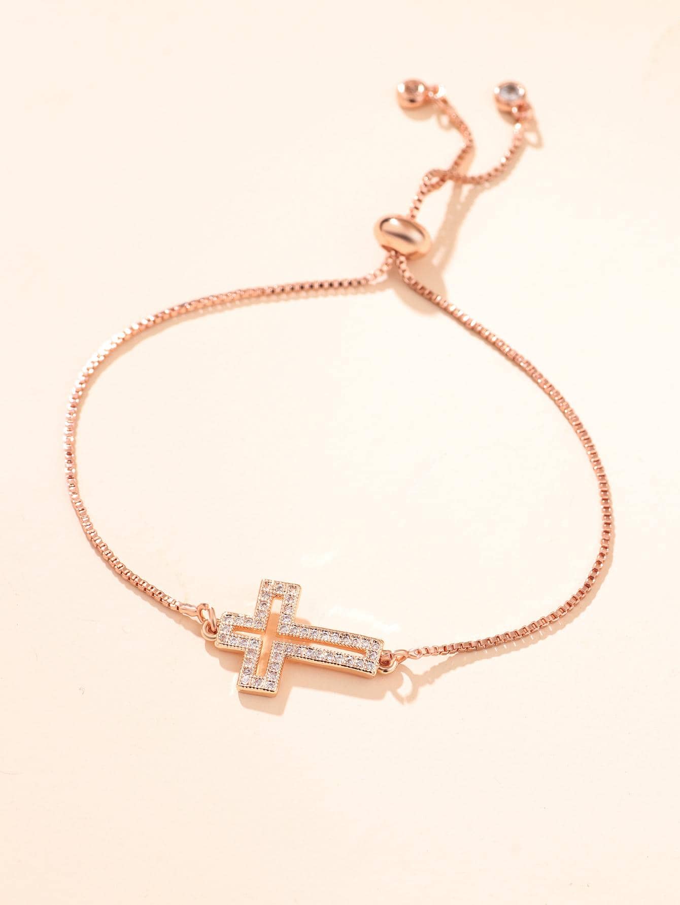 1pc Fashion Copper Rhinestone Cross Decor Chain Bracelet