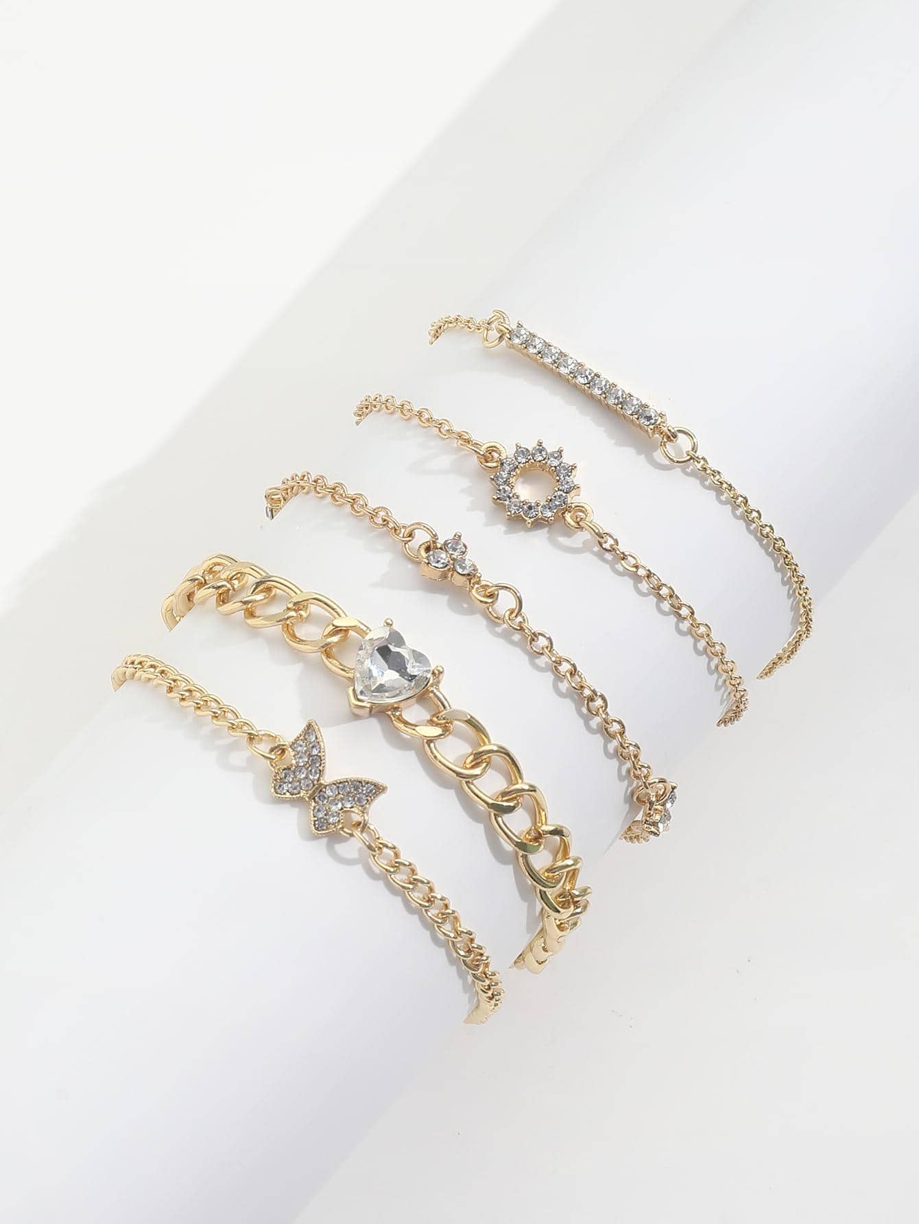 5pcs set Rhinestone Butterfly Heart Decor Bracelet