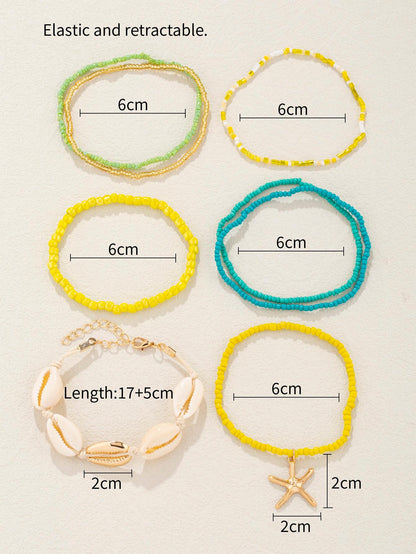 4pcs set Shell Decor Beaded Bracelet