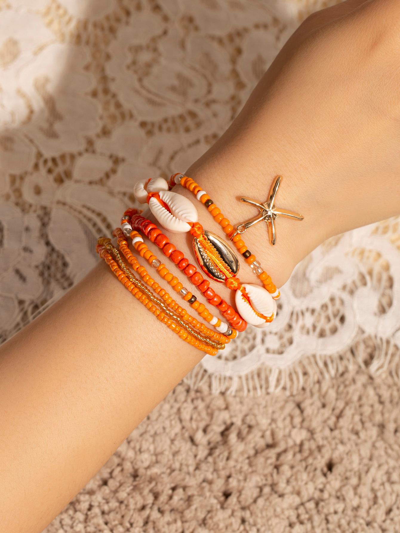 4pcs set Shell Decor Beaded Bracelet