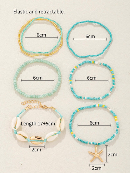 4pcs set Shell Decor Beaded Bracelet