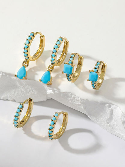 Turquoise Radiance Earring Set: 6pcs Elegant Geometric Circles with Cubic Zirconia Inlay