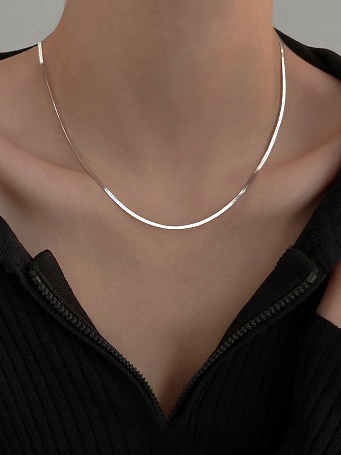 1pc Stainless Steel Flat Snake Bone Chain Choker For Women