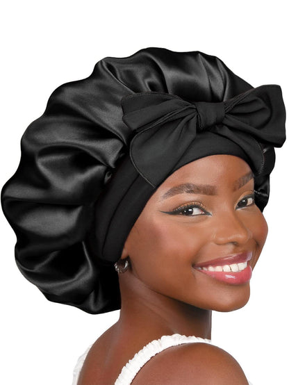 1PC Satin bonnet Sleep cap Double Layer Bonnet with Elastic Long Tie Band