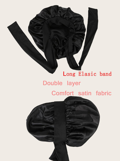 1PC Satin bonnet Sleep cap Double Layer Bonnet with Elastic Long Tie Band