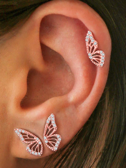 3pcs set Glamorous Cubic Zirconia Butterfly Stud Earring For Women