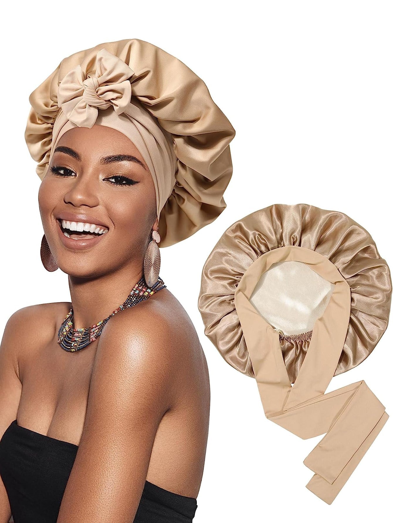 Adjustable Double Layer Silk Satin Hair Bonnet