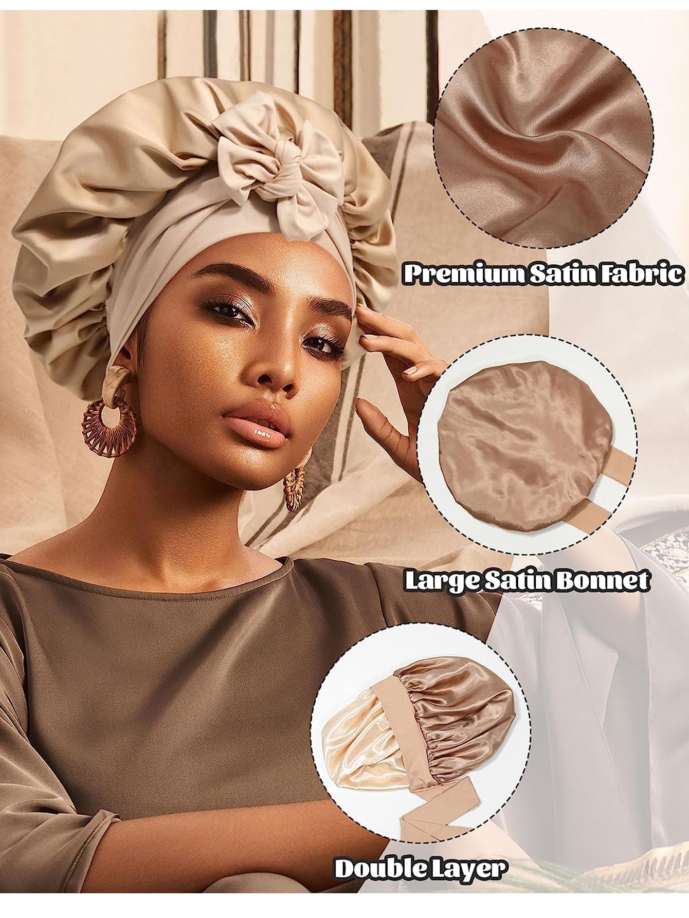 Adjustable Double Layer Silk Satin Hair Bonnet