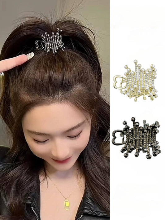 Pearl Elegance Rhinestone Hair Claw Clip for High Ponytail