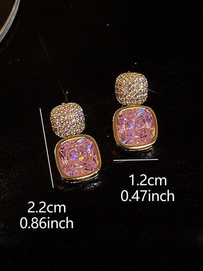 2pcs Rhinestone Decor Drop Earrings