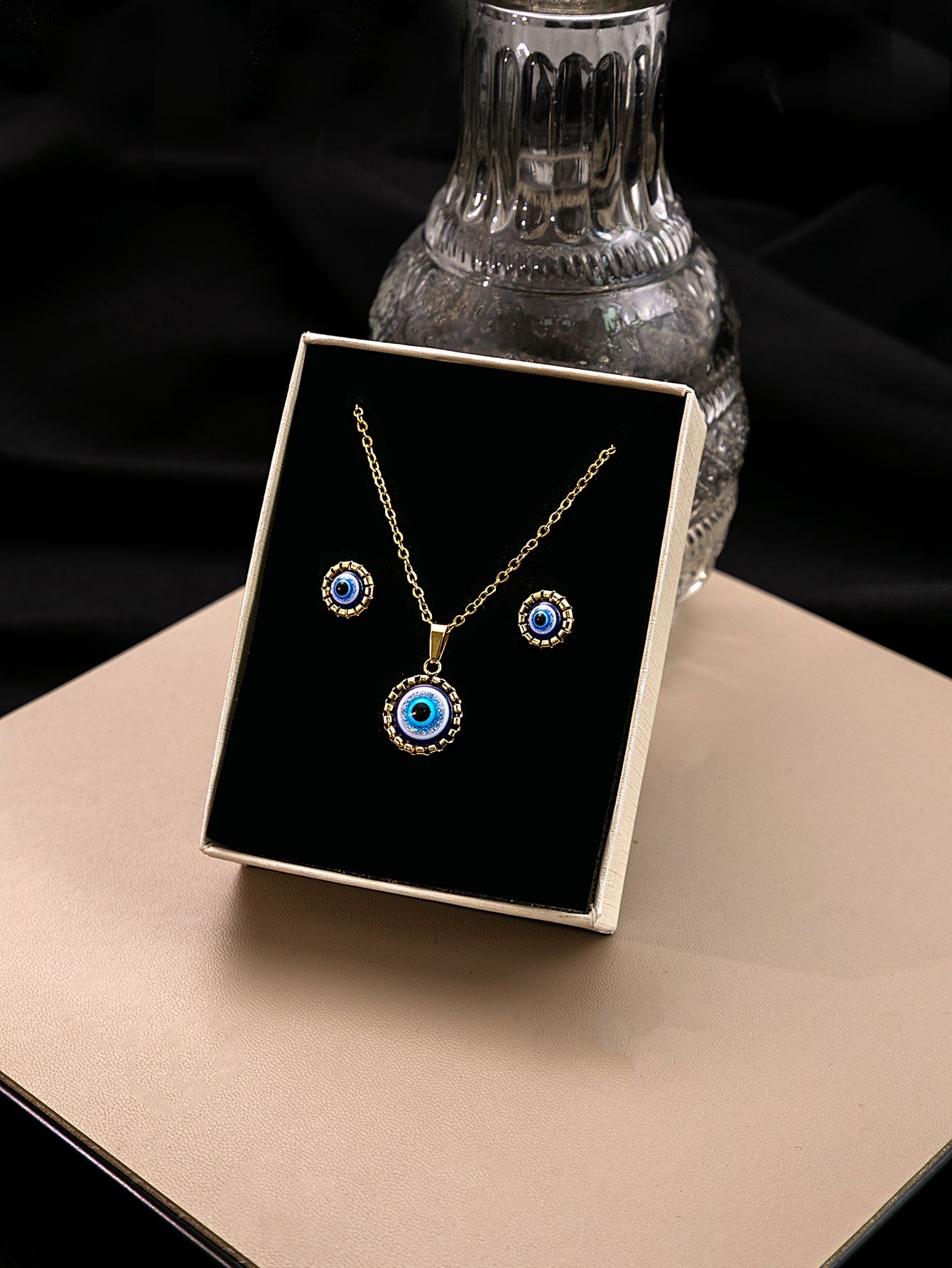 Niche Resin Vintage Earrings Evil Eye Stainless Steel Necklace Earrings Set