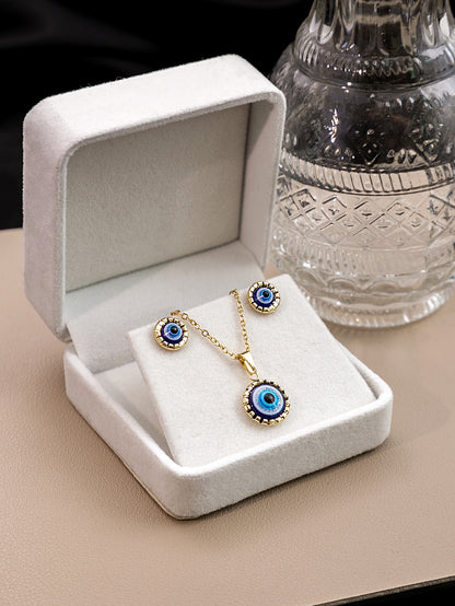 Niche Resin Vintage Earrings Evil Eye Stainless Steel Necklace Earrings Set