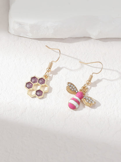 Bee Honeycomb Decor Mismatched Drop Earrings