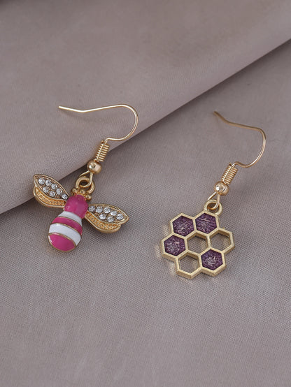 Bee Honeycomb Decor Mismatched Drop Earrings