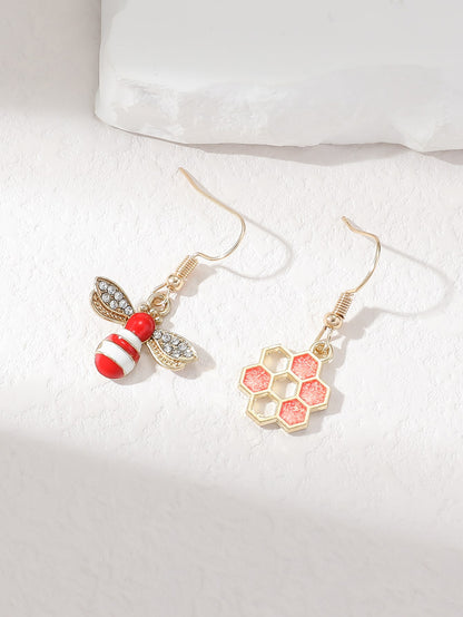 Bee Honeycomb Decor Mismatched Drop Earrings