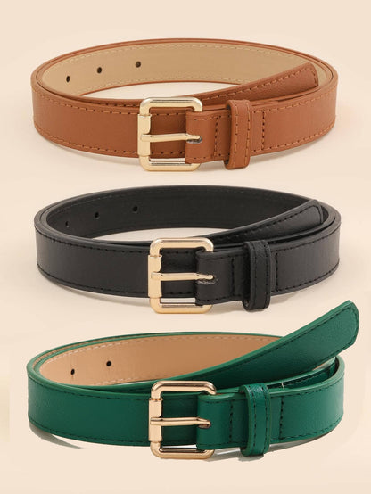 3pcs Women Rectangle Buckle Fashionable Belt For Daily Decoration