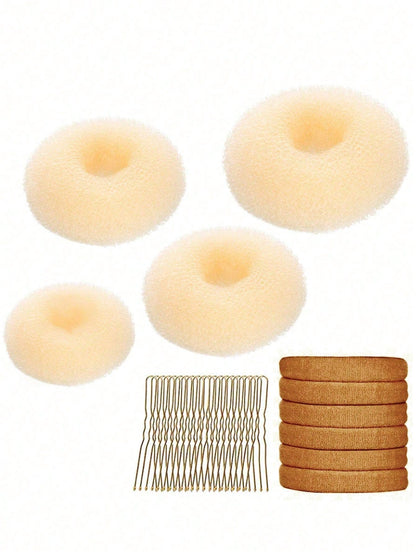 Hair Bun Maker Kit 4pcs Donut Bun Maker 1 Large 2 Medium And 1 Small 6pcs Elastic Hair Ties 20pcs Hair Bobby Pins Black