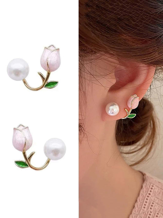 1pair Tulip Pearl Stud Earrings