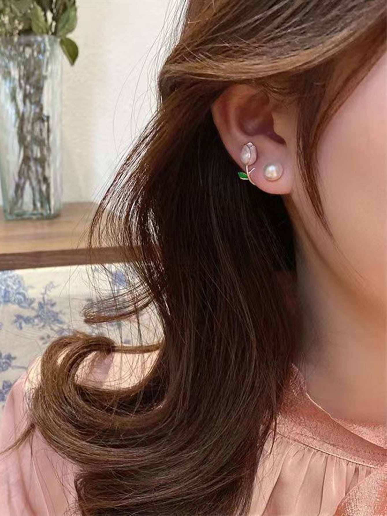 1pair Tulip Pearl Stud Earrings