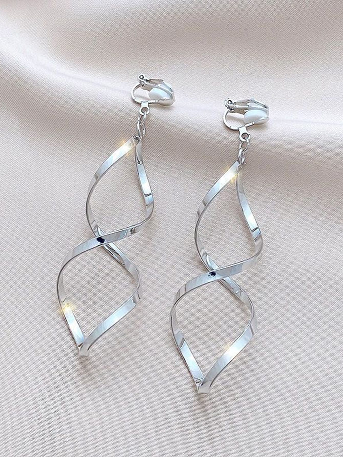 1pair Spiral & Bent Wave Curve Design Unique & Airy Earrings