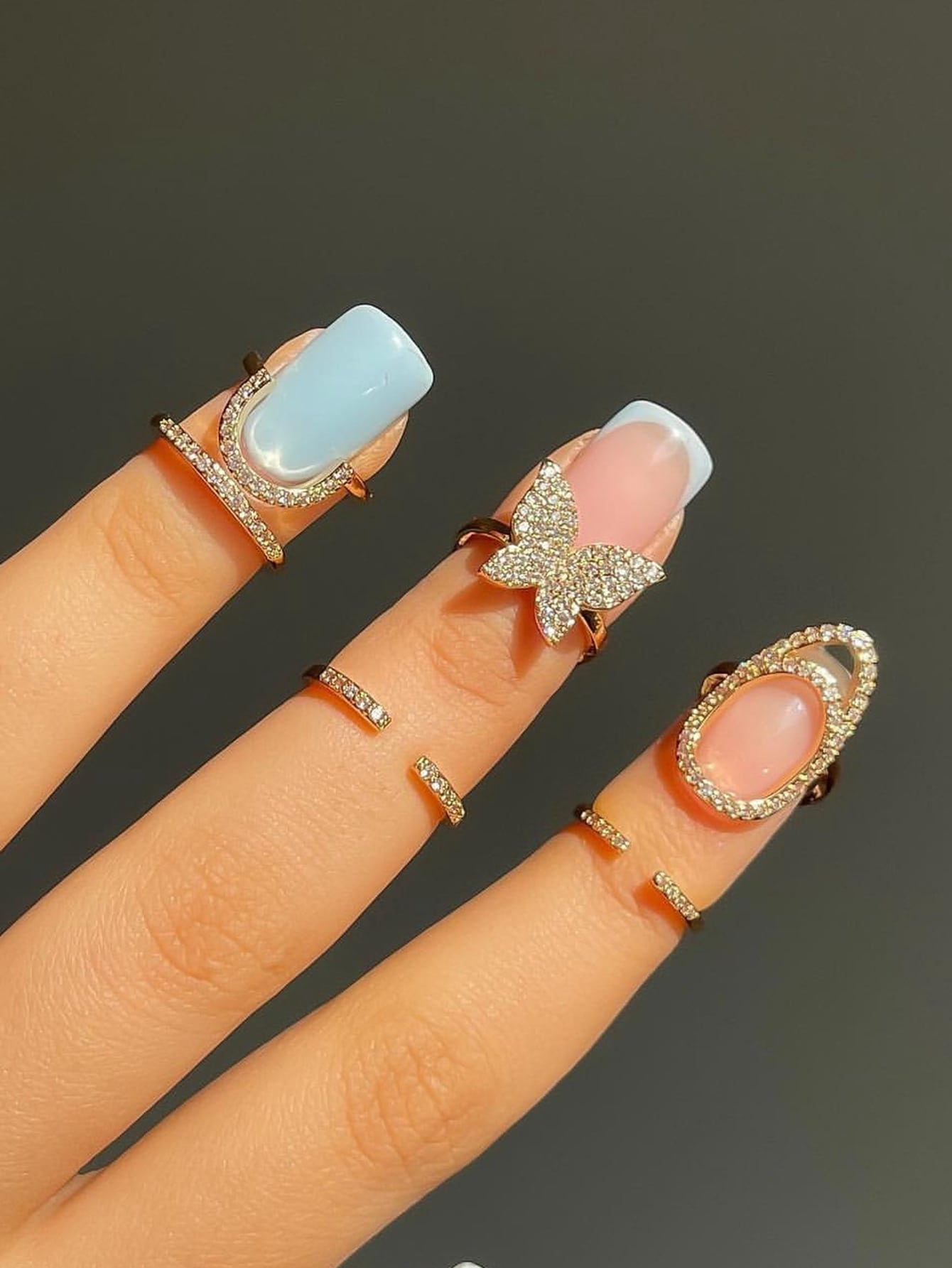 3pcs Zinc Alloy Micro-inlaid Nail Cover & Creative Ring Set