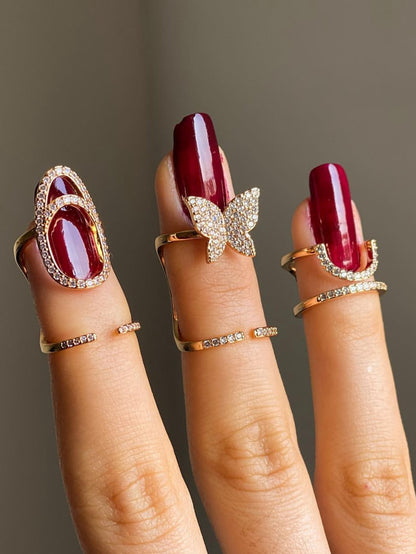 3pcs Zinc Alloy Micro-inlaid Nail Cover & Creative Ring Set