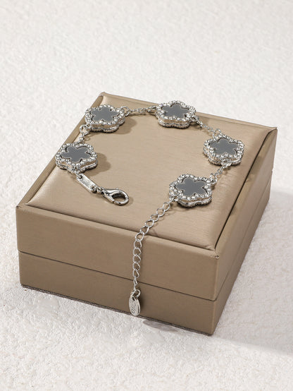 1pc Black Clover & Rhinestone Decor Fashionable Elegant Women's Chain Bracelet (Without Packaging Box)