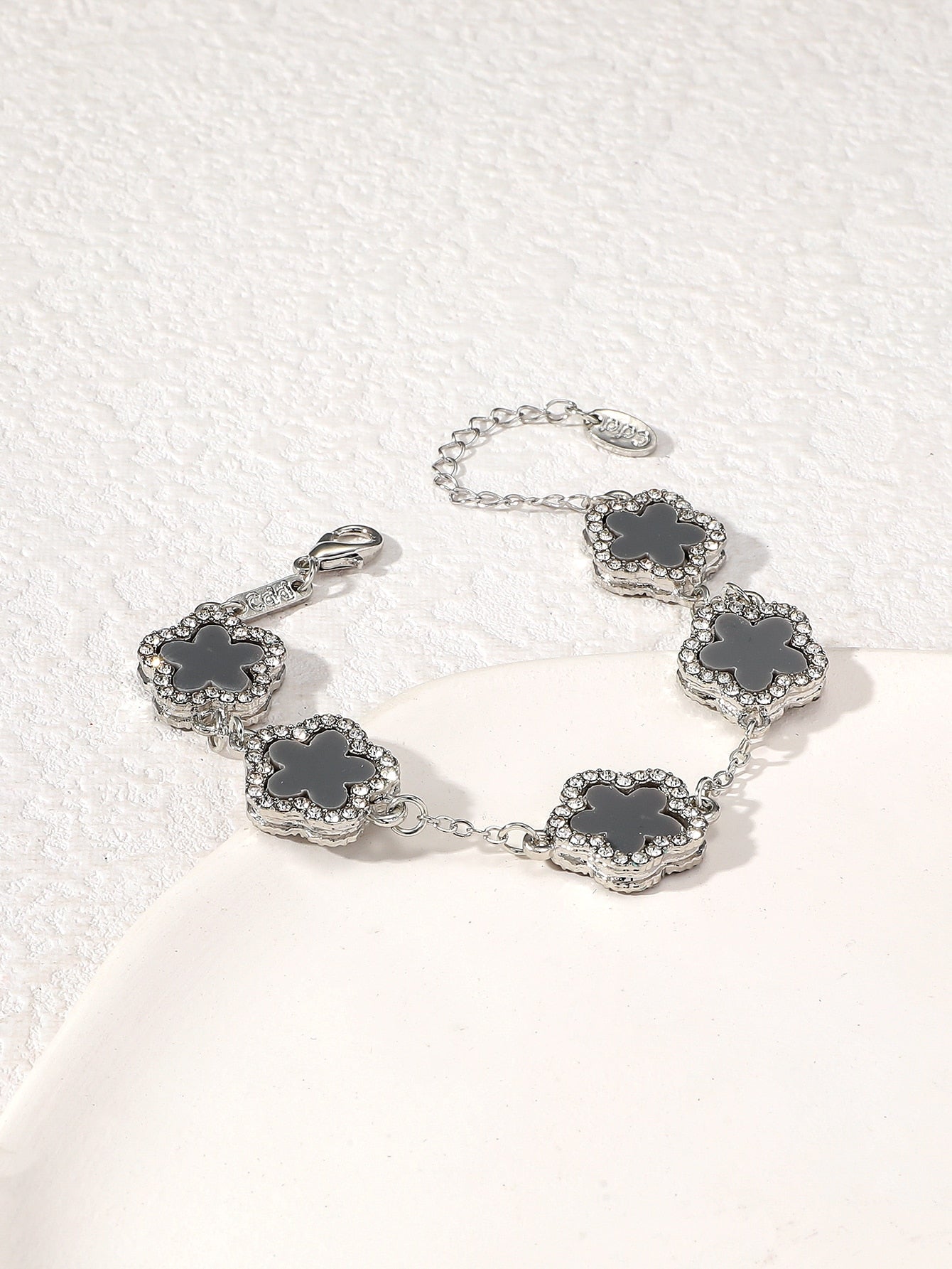 1pc Black Clover & Rhinestone Decor Fashionable Elegant Women's Chain Bracelet (Without Packaging Box)