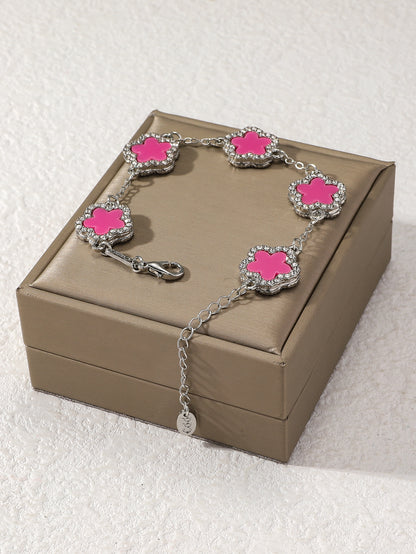 1pc Black Clover & Rhinestone Decor Fashionable Elegant Women's Chain Bracelet (Without Packaging Box)