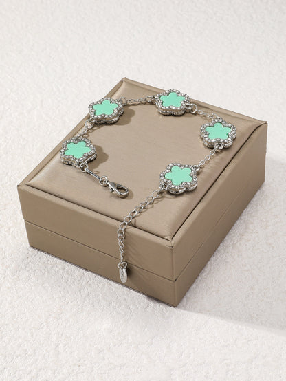 1pc Black Clover & Rhinestone Decor Fashionable Elegant Women's Chain Bracelet (Without Packaging Box)