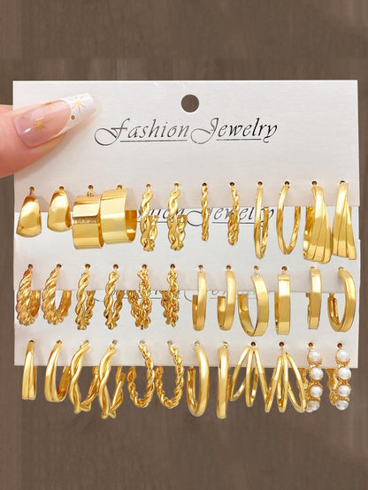 48pairs/set Glamorous Faux Pearl Decor Twist Hoop Earrings