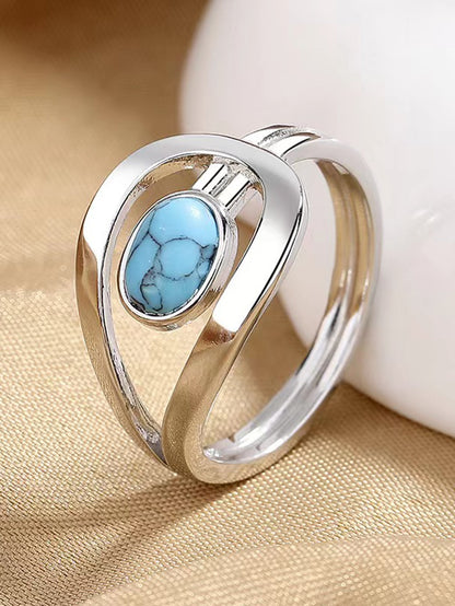 Stainless Steel Vintage Blue Turquoise Ring