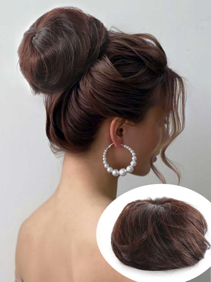 Black Straight Chignon Donut Bun Hair for Girls 3 inch Drawstring Ponytail Bun Hair Extensions