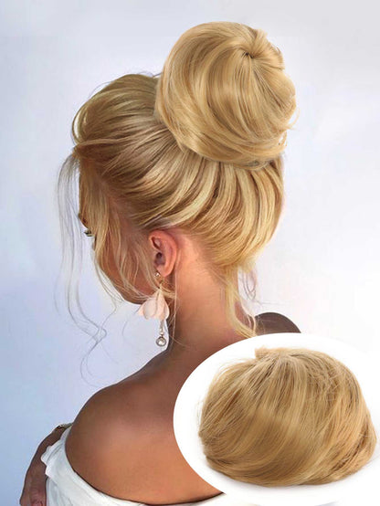 Black Straight Chignon Donut Bun Hair for Girls 3 inch Drawstring Ponytail Bun Hair Extensions