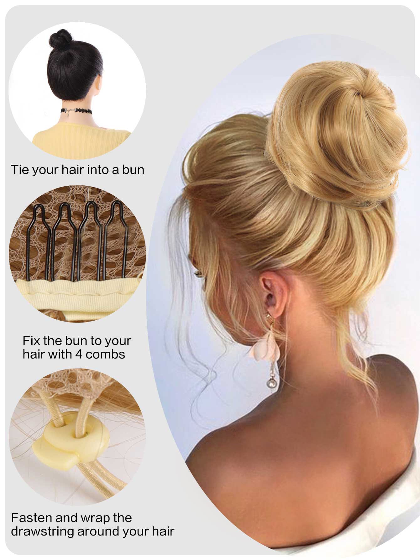 Black Straight Chignon Donut Bun Hair for Girls 3 inch Drawstring Ponytail Bun Hair Extensions