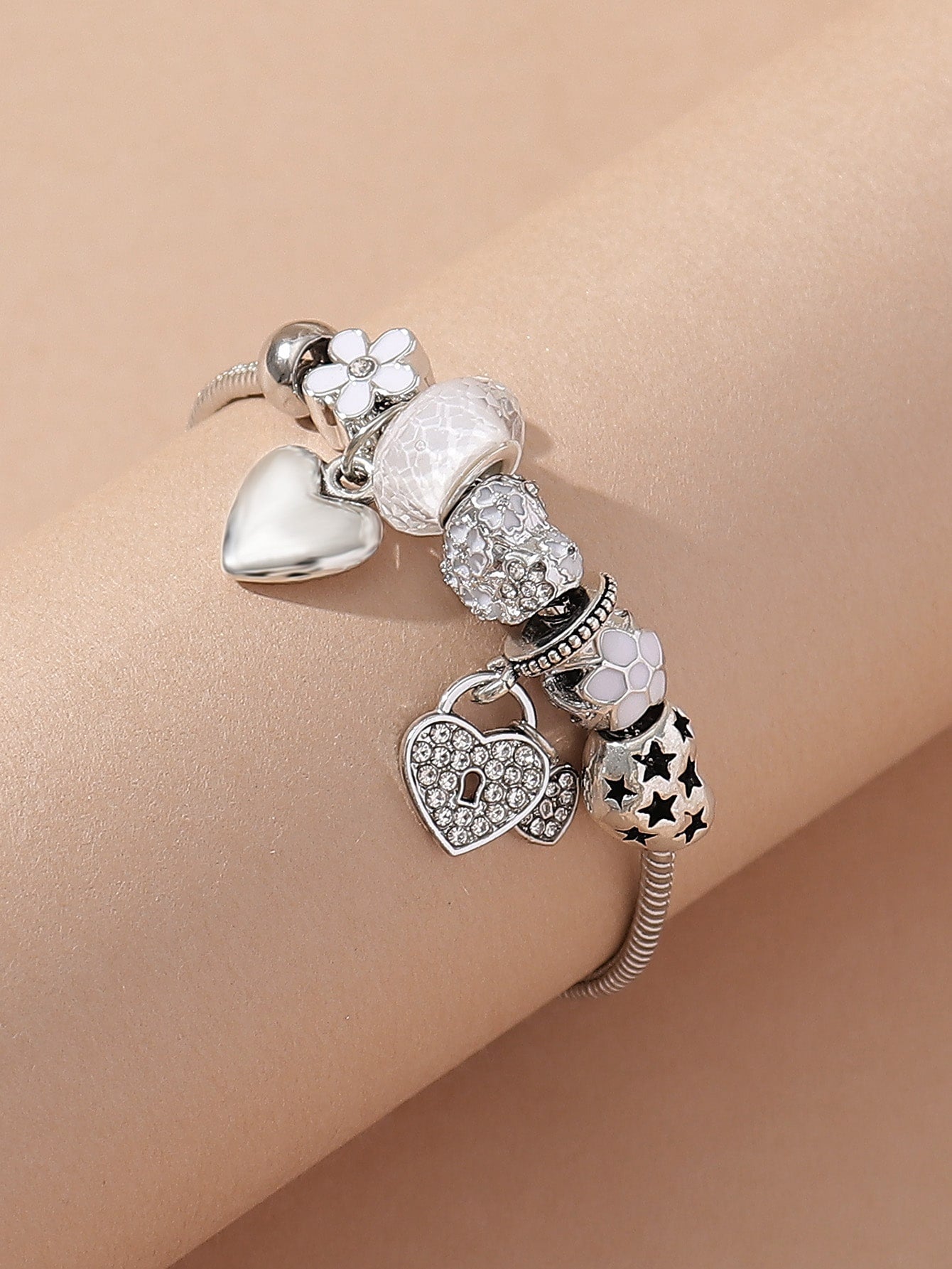 Y2K Heartthrob Rhinestone Charm Bracelet