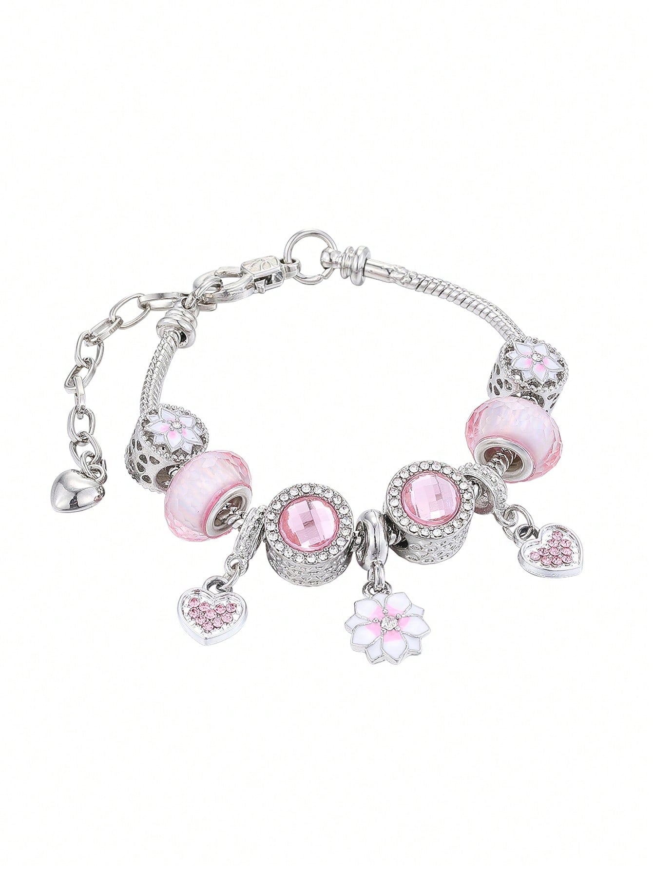 Rhinestone Heart Charm Bead Decor Bracelet