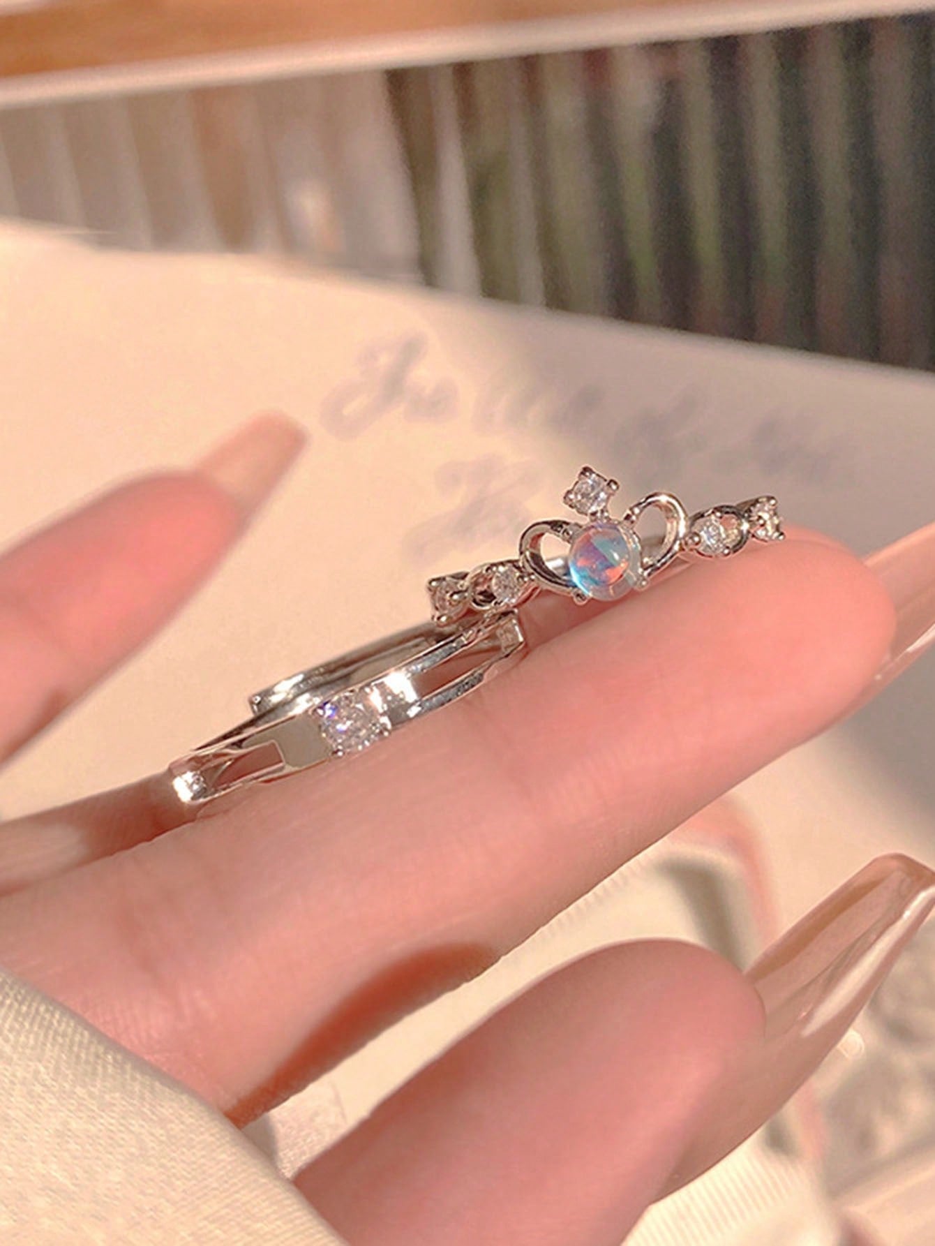 2pcs/set Glamorous Laboratory-created Moissanite Decor Ring