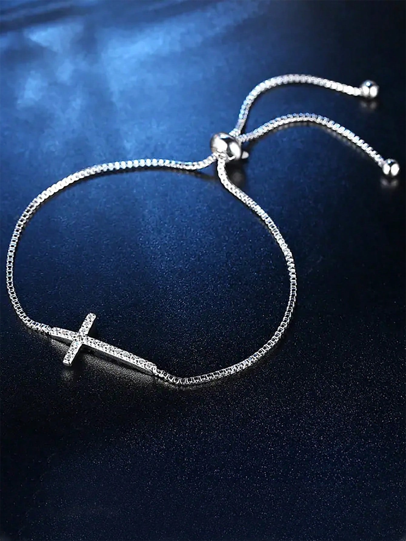 1pc Stainless Steel Cross Pendant Bracelet With Rhinestone