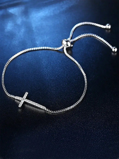 1pc Stainless Steel Cross Pendant Bracelet With Rhinestone