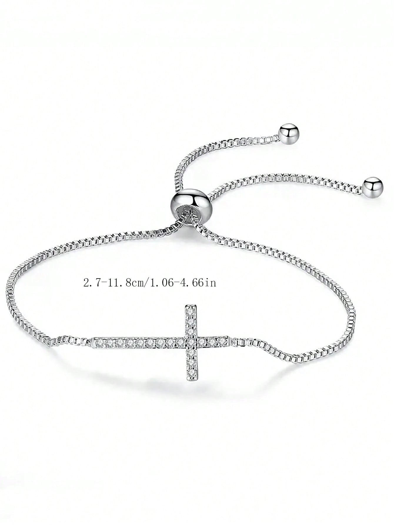 1pc Stainless Steel Cross Pendant Bracelet With Rhinestone