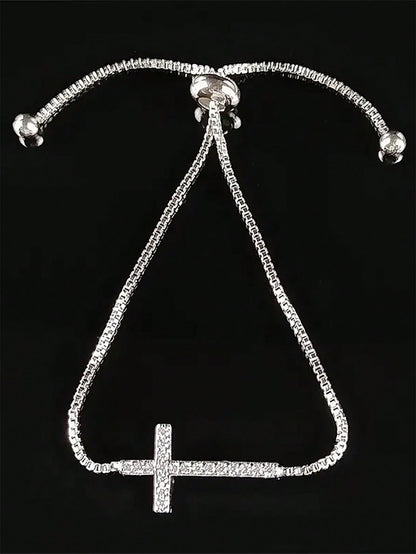 1pc Stainless Steel Cross Pendant Bracelet With Rhinestone