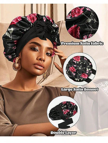 Adjustable Double Layer Silk Satin Hair Bonnet