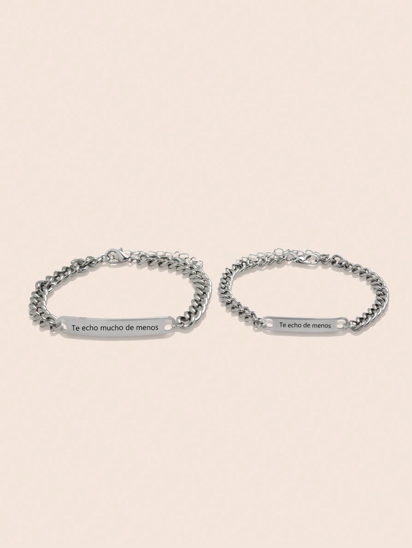 2pcs/set Personalized Metal Engraved Couple Bracelet With Flattened Oval Link Chain