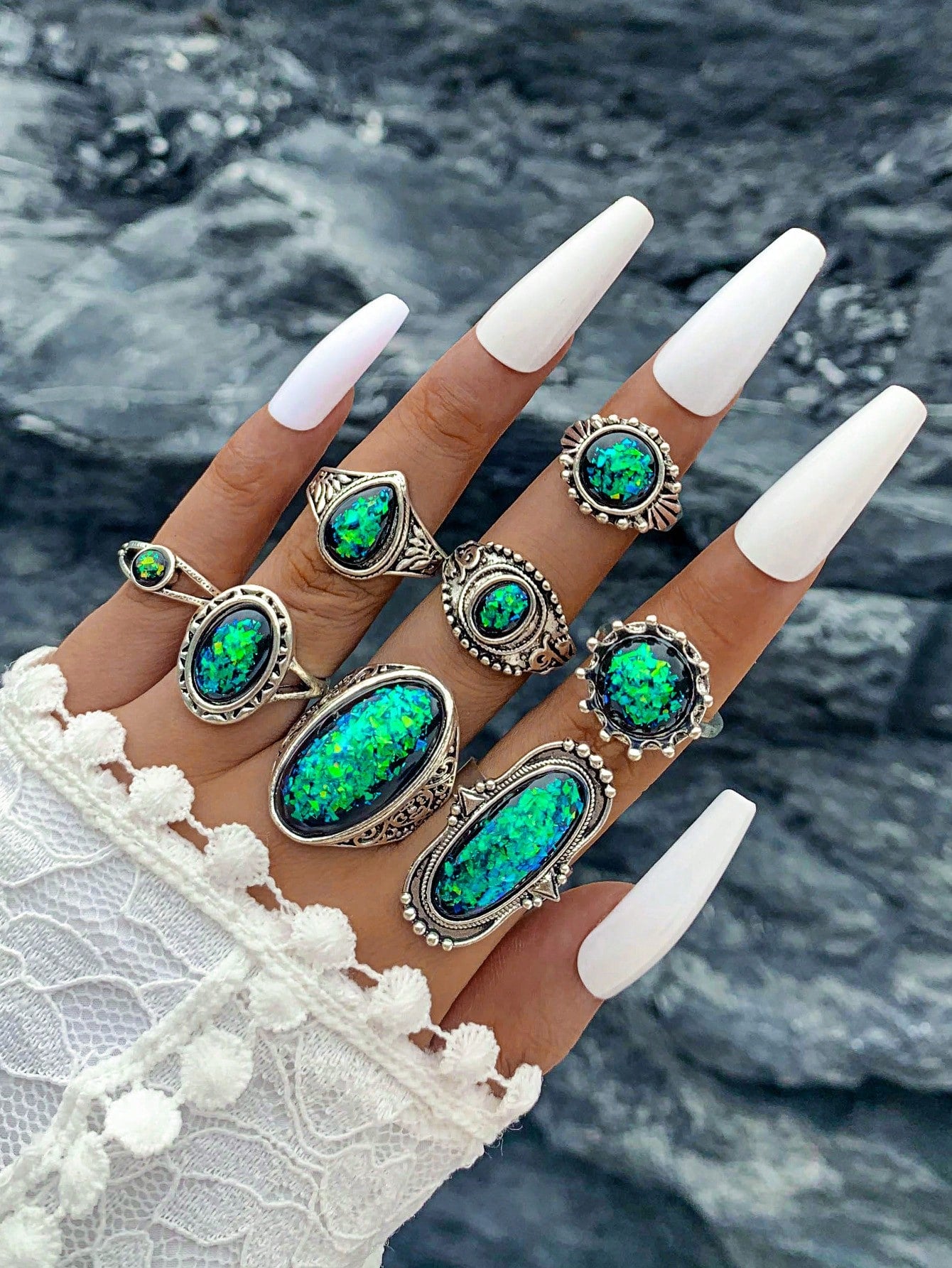 8pcs Turquoise Decor Ring