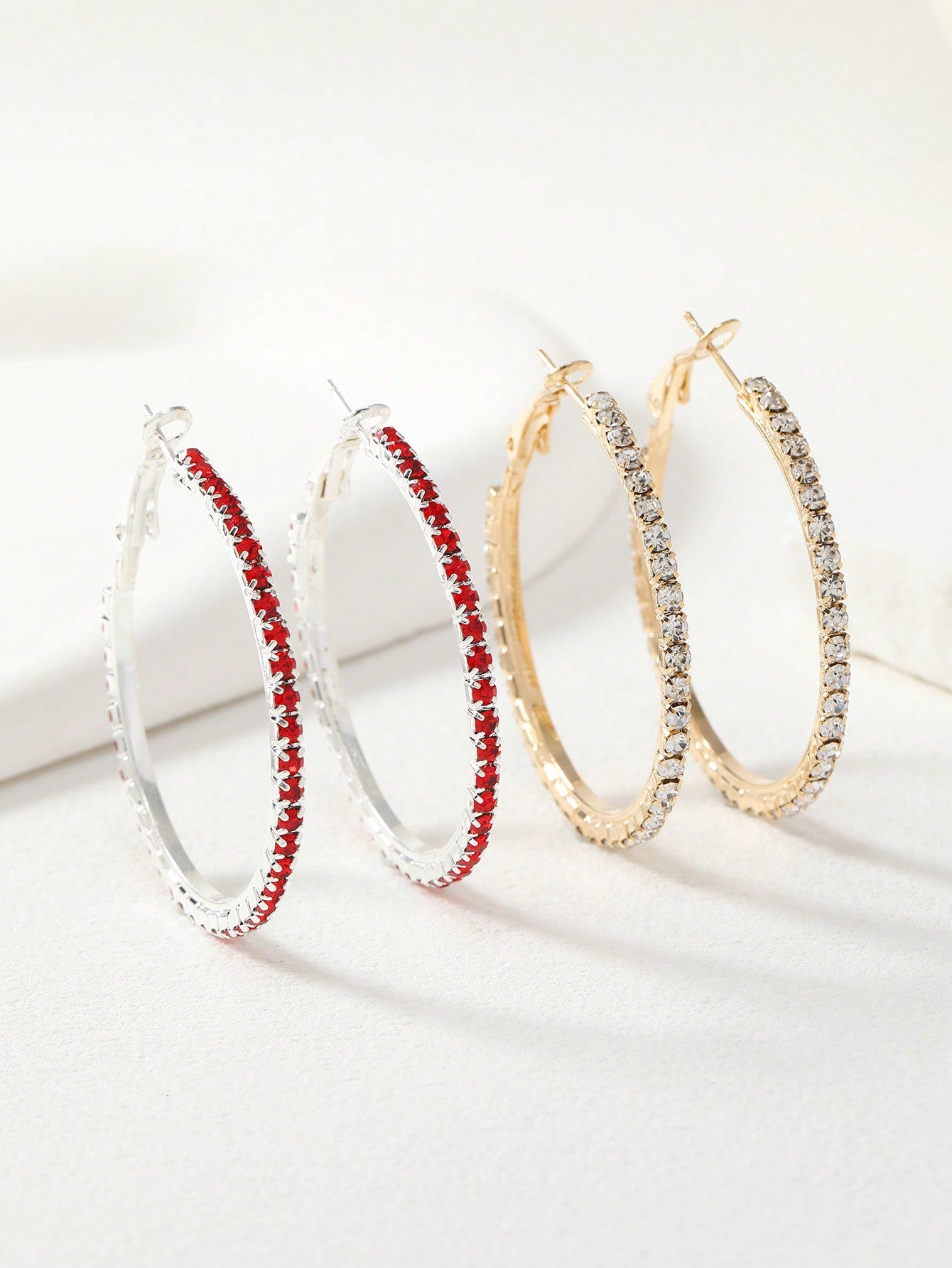 2pairs/set Rhinestone Decor Hoop Earrings