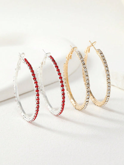 2pairs/set Rhinestone Decor Hoop Earrings