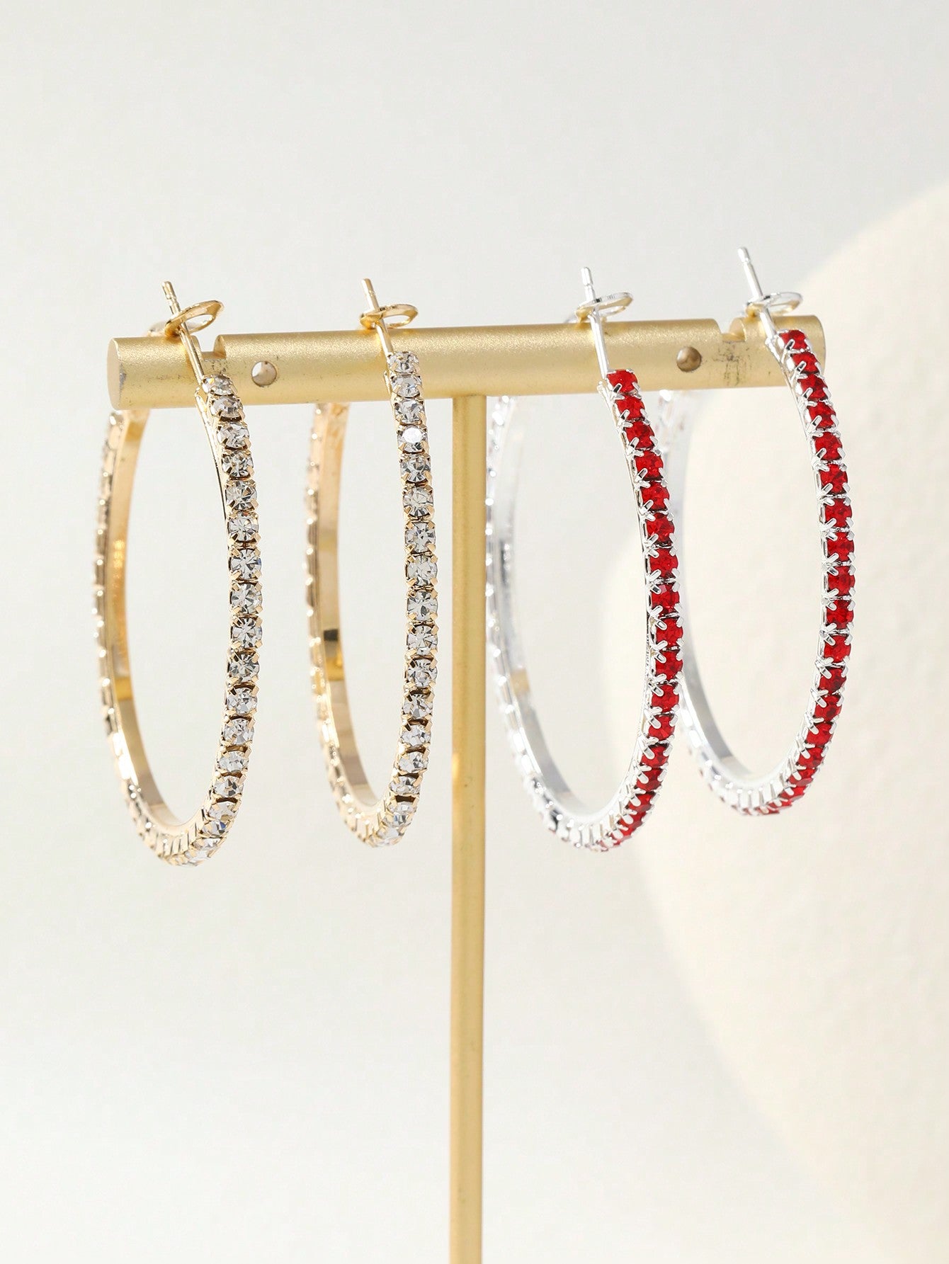 2pairs/set Rhinestone Decor Hoop Earrings